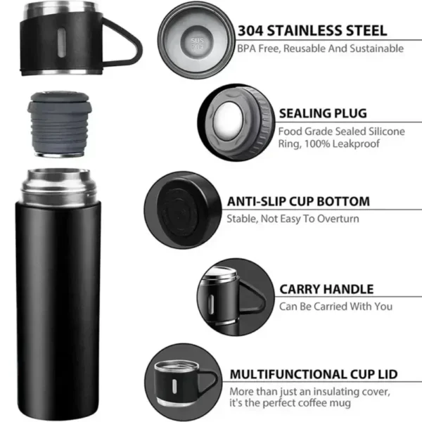 Stainless Steel Vacuum Flask Set, 500ml With 2cups - Image 4